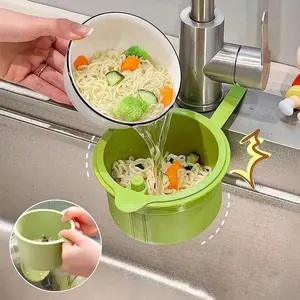 Kitchen Drain Basket, Hanging Sink Filter Net, Home Dishwashing Basin Draining Rack, Faucet Storage Holder, One-Click Open-Close, Detachable