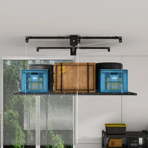 4x8FT Carbon Steel Garage Overhead Storage Rack, 95.98x47.24x78.74in Crank Lifting Ceiling Organizer with 325LBS Capacity, Safety Lock for 10-12FT High Ceilings
