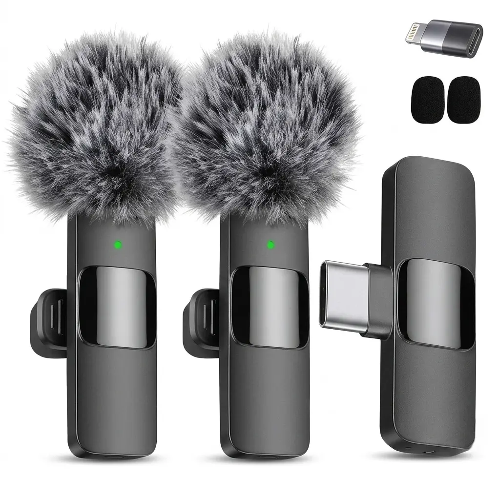 1-to-2 Wireless Lavalier Microphone, Intelligent Noise Reduction Mini Clip-on Lapel Mic, Dual Wireless Recording Microphone for Mobile Phone Live Streaming, Outdoor Vlog Video Shooting & Interview Recording