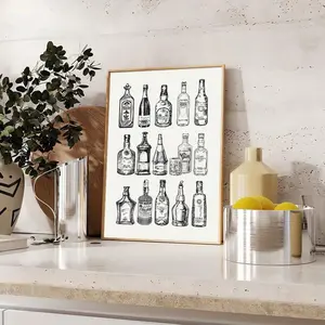 Set Of 3 Unframed Retro Bar Cart Art Wine Alcohol Bottles Poster Beer Whiskey Drink Kitchen Canvas Painting Print Minimalist Vintage Wall Picture Ideal Gift For Dorm,Apartment,Dining Room,Living Room,Modern Home Decoration
