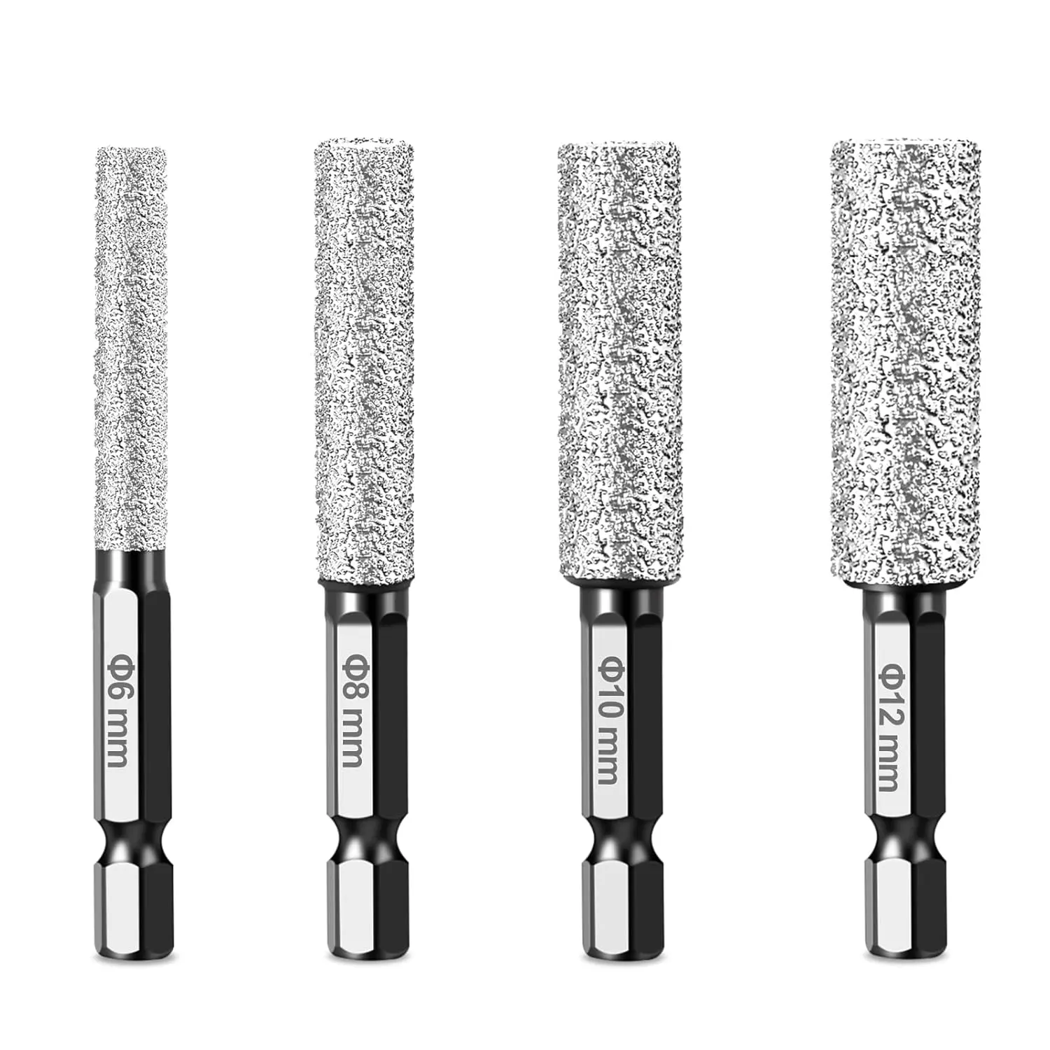 SnapFixMate Diamond Grit Dual-Purpose Drill Bit – High-Density Grit for Drilling & Sanding Tile/Ceramic/Glass, Hex Shank Non-Slip Design, Cooling Wax Lubrication, No Water Needed (1/4 5/16 3/8 1/2 4Pcs)TikTokShopBlackFriday