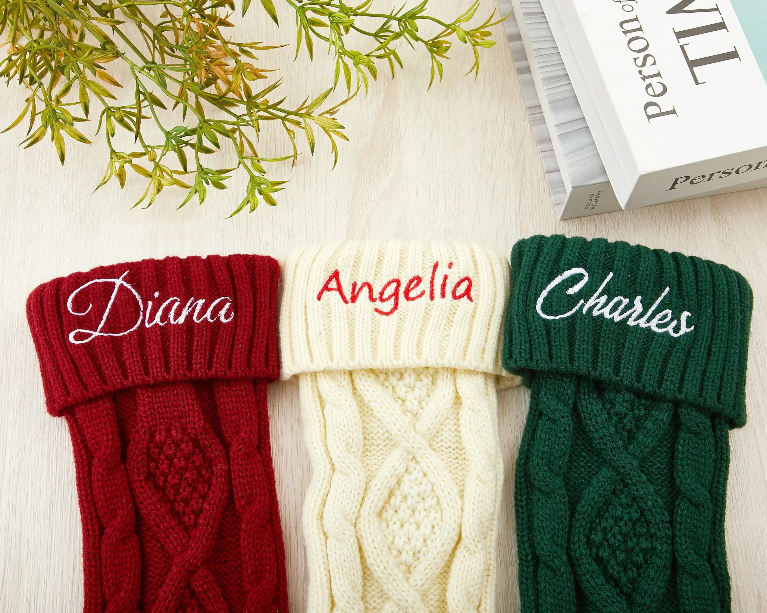 Custom Christmas Family Knitted Stocking With Name monogram Stocking holiday Decor Gift embroidered Stocking christmas Gift holiday Stocking