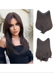 18 Inch Invisible Hair Extensions Women's Long Straight V-Shaped Hair Head Clip In Hair Extensions for Adding Volume, 4 Secure Clips, Synthetic Hair Pieces Natural Soft Invisible Hair Extensions for Daily Party Use