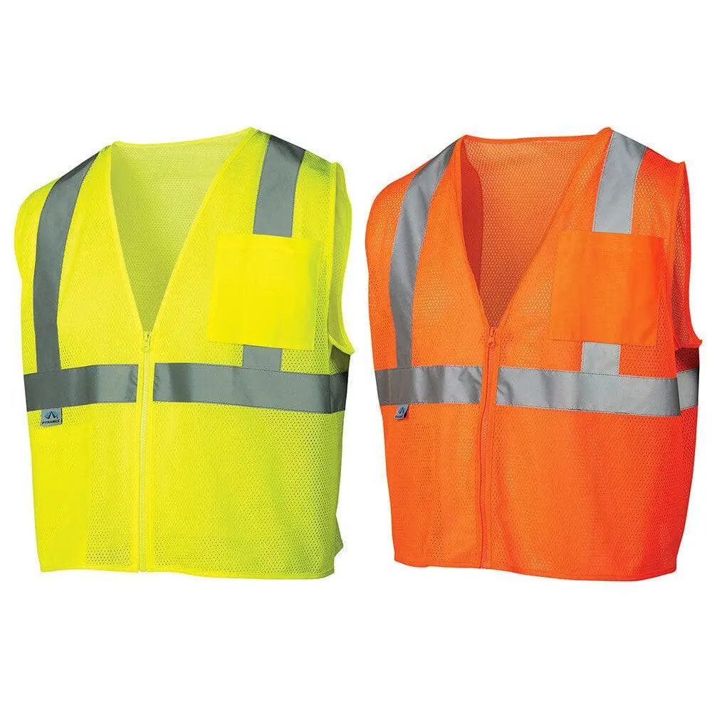 Pyramex RVZ21 Type R Class 2 Sleeveless Mesh Reflective Work Safety Vest with Reflective Strips, Zipper, Hi Vis Jacket Vest, Screen Printing for Construction Work Safety Equipment, High Visibility Shirts