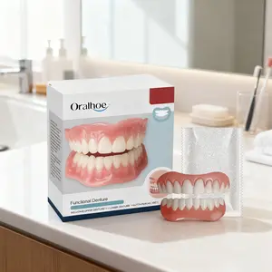 Dental prosthesis set (upper denture + lower denture + dental rubber 50g), enhances the beauty of your smile, fits naturally, beautifies your teeth, completes the denture set, modifies the tooth gaps, a beauty kit for dental prosthesis decoration
