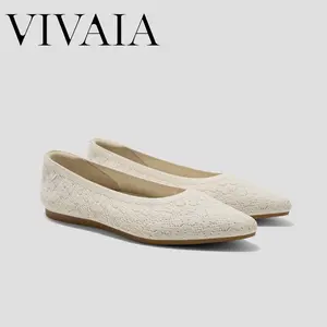 VIVAIA Women's Pointed-Toe Knit Ballet Flats , Arch Support Flats, Wedding Flats, Wedding Bride Shoes, Wide Feet Friendly With Herbal Arch Support Water-Repellent,Machine Washable, Zero Break-in Elegant Work / Daily Commute / Travel (Aria 5°)