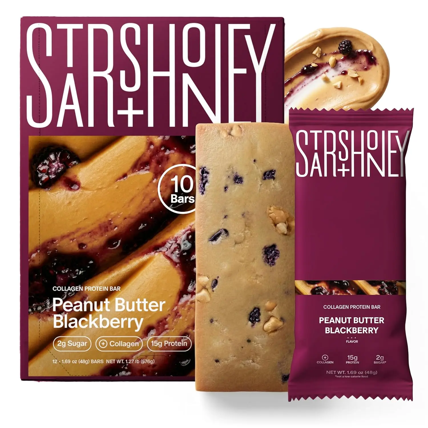 Stars + Honey | The Protein Bar – Peanut Butter Blackberry | 3 Types of Protein | All-Natural Ingredients | Gluten Free, Dairy Free, Soy Free, No Seed Oils, No Sugar Alcohols