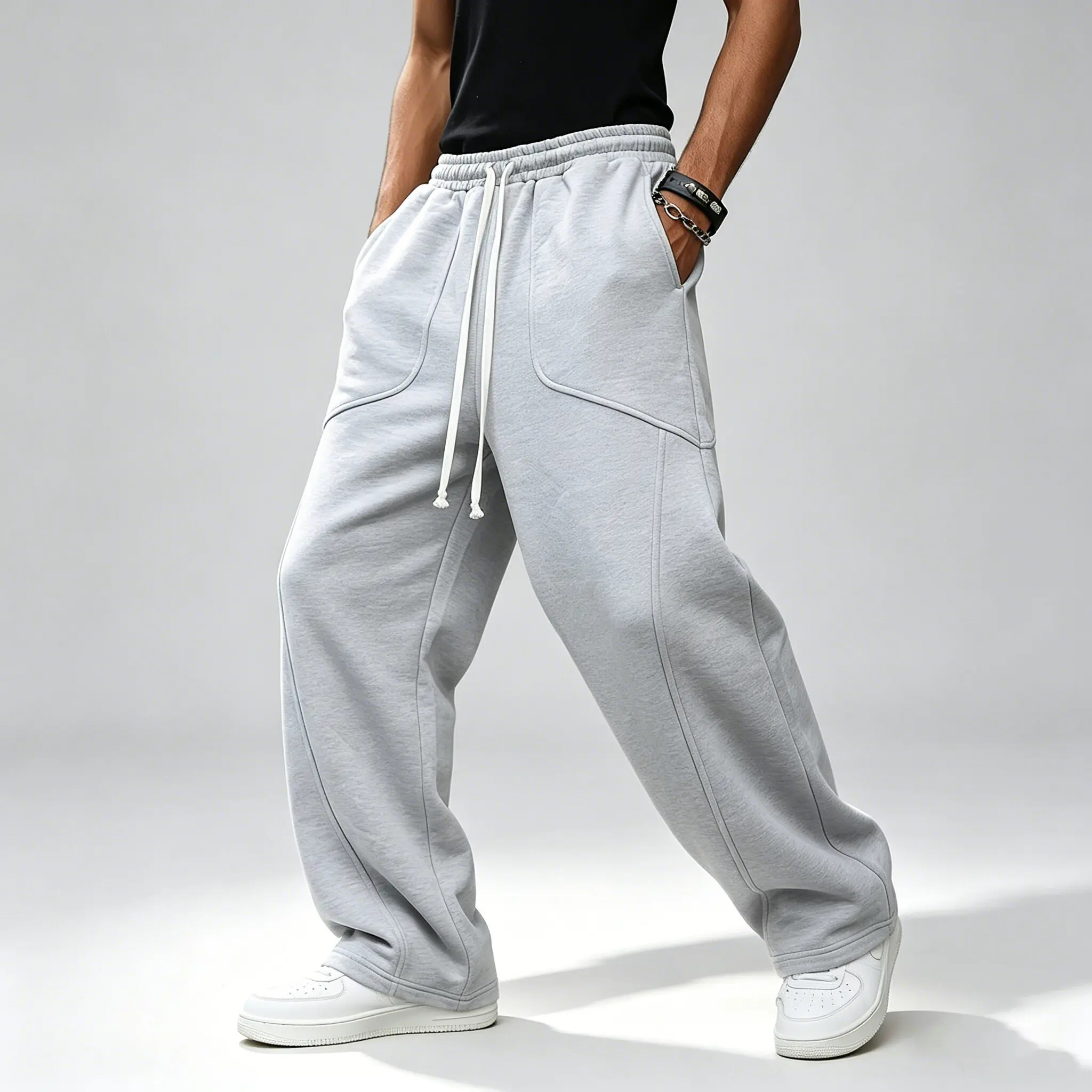 Men'S Solid Loose Sweatpants,Trendy Long Pant Casual Street Knit Athletic Pant Minimalist Loose-Fit Athleisure Trousers And Top For Gym Workouts Relaxed S Spring Autumn Winter Loungewear Streetwear Fit Daily Men Warm Sport Bottom