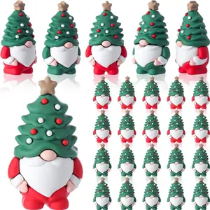 25 Pcs Mini Christmas Gnome Figurines Including Red and Green Tiny Christmas Tree Hat Gnomes Figures for Hide and Seek Little Rubber Statue for Xmas Gifts Winter Table Xmas Tree Decoration