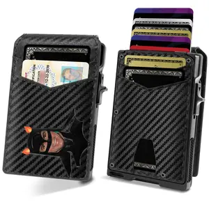 Mens Wallet with Money Clip I Bat Mask ID I 15 Cards I RFID Blocking I ID windows I Minimalist Metal Credit Card Holder Business Card Automatic Pop-Up Wallet