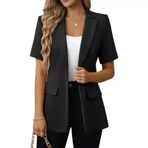 Mina Self 2026 Summer Women's Short Sleeve Blazer Jacket - Open Front Lightweight Fully-Lined Work Office Casual Pocket Suit
