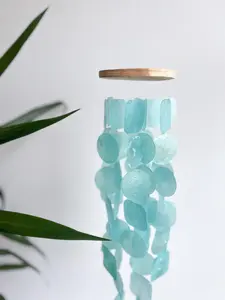 Capiz Shell Wind Chimes in Turquoise, Adds a pop of vibrant color to any space, Perfect for patios, balconies, windows, or as unique home décor.