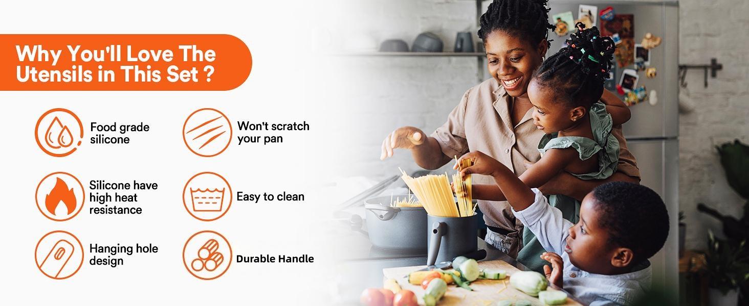 BUUYIS 18-Piece Kitchen Utensil Set — BPA-Free Matte Silicone Cooking Set (Non-Stick Cookware Compatible) | Dishwasher Safe | Heat-Resistant & Scratch-Proof | Includes Chef's Knife Set