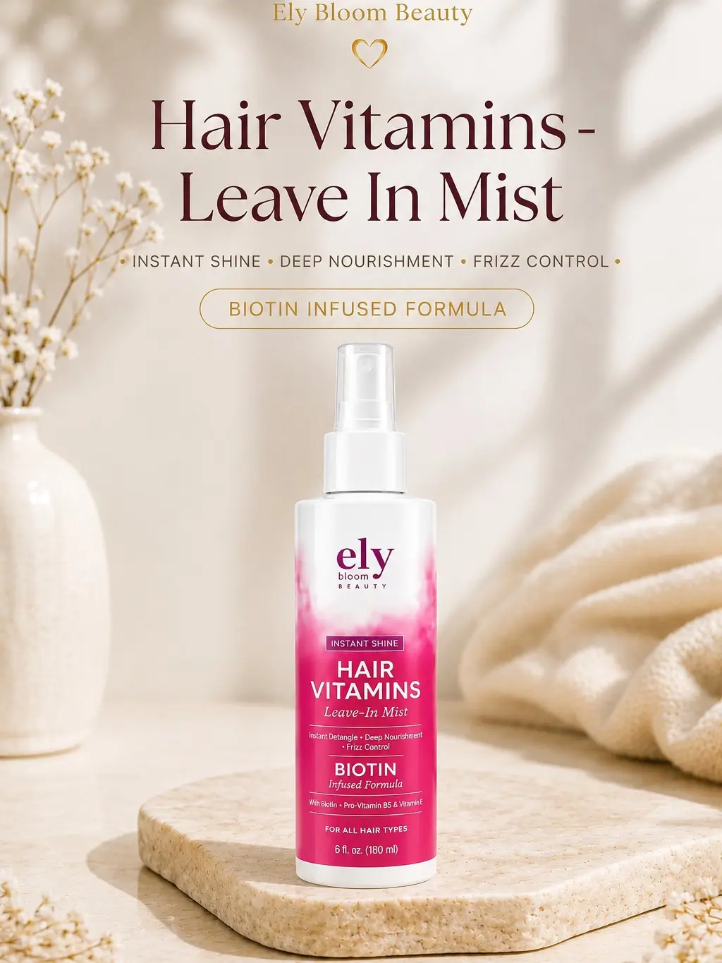 Hair Vitamins Leave- In Mist Treatment for Soft, Shiny, Frizz Control & Hydration (BIOTIN) Hydrating Hair Mist Hydrating Moisturizer Haircare