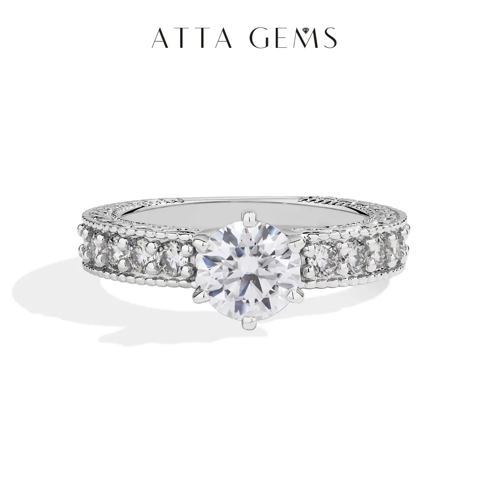 ATTAGEMS Classic Round Cut Total 1.92CT Lab-Created Moissanite Ring 925 Sterling Silver Engagement Sparkling Rings for Lover,Parents,Friends Gift Fine Jewelry R276, Moissanite Ring Band