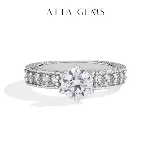 ATTAGEMS Classic Round Cut Total 1.92CT Lab-Created Moissanite Ring 925 Sterling Silver Engagement Sparkling Rings for Lover,Parents,Friends Gift Fine Jewelry R276