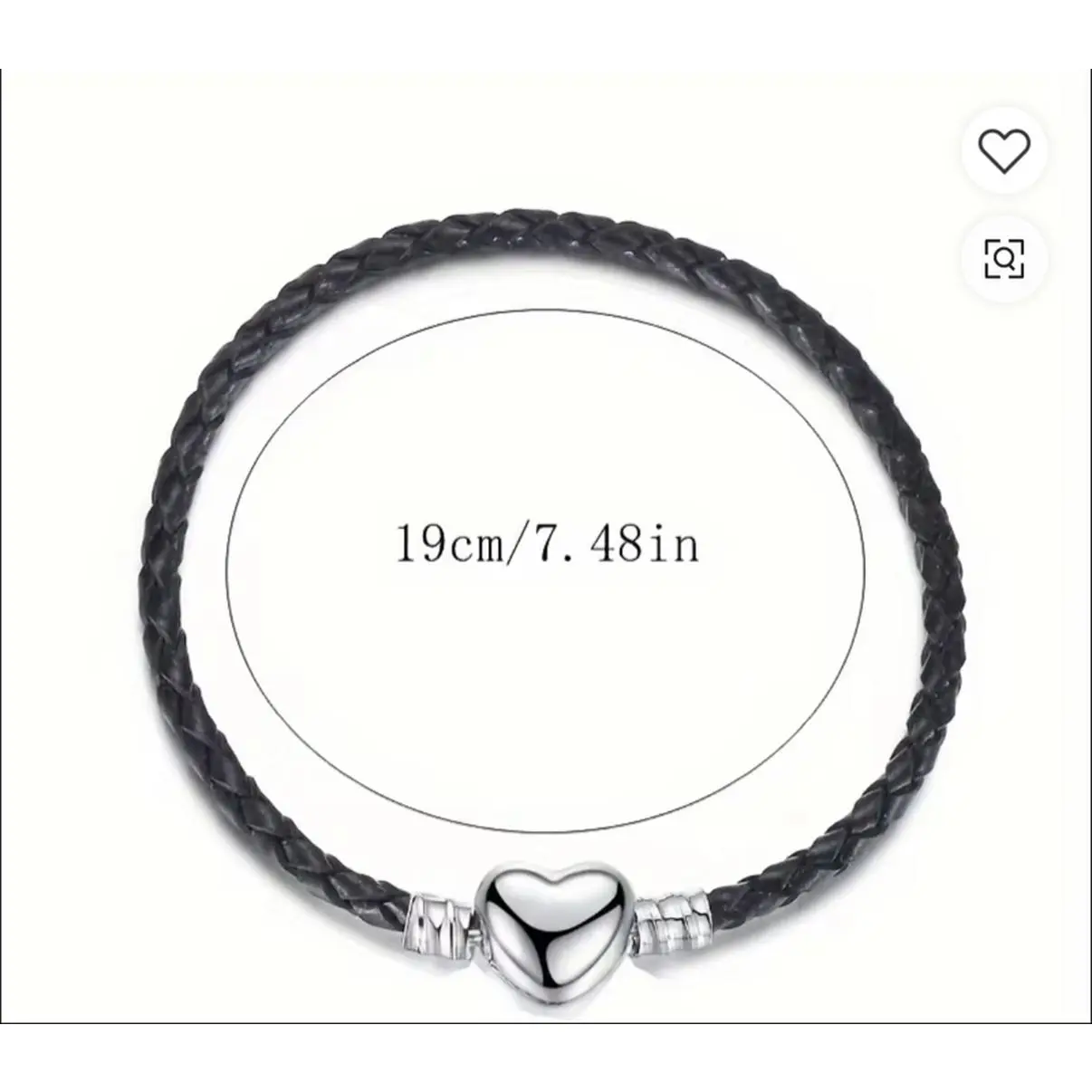 Braided Cord Heart Bracelet 19 cm (7.48”) Silver Tone Hinged Heart Clasp