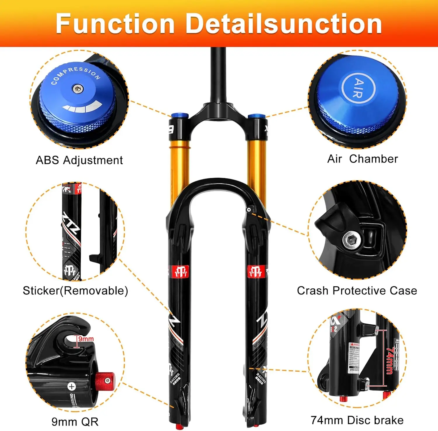 ZTZ 26/27.5/29 inch MTB Air Suspension Fork, Upgraded 34mm