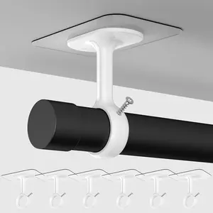 2-Pack No-Drill Ceiling Curtain Rod Brackets, Self-Adhesive Adjustable Hooks, Modern Decor for Bedroom & Closet, Tile & Panel Friendly