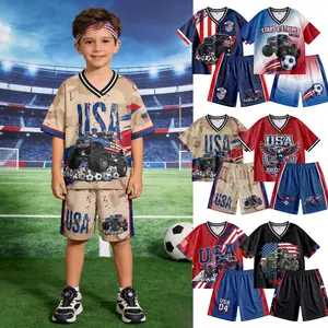 Monster Truck Kids Soccer Jersey Athletic Sports Shirt with Short Set 2026 World Cup Team USA Independence Day Breathable Light Weight Training Uniform 4th Of July Boy Outfit
