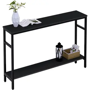 Narrow Console Table,  Inch Sofa Table with Adjustable Shelf, 2-Tier Long Skinny Table for Hallway, Entryway, Living Room, Foyer, Black