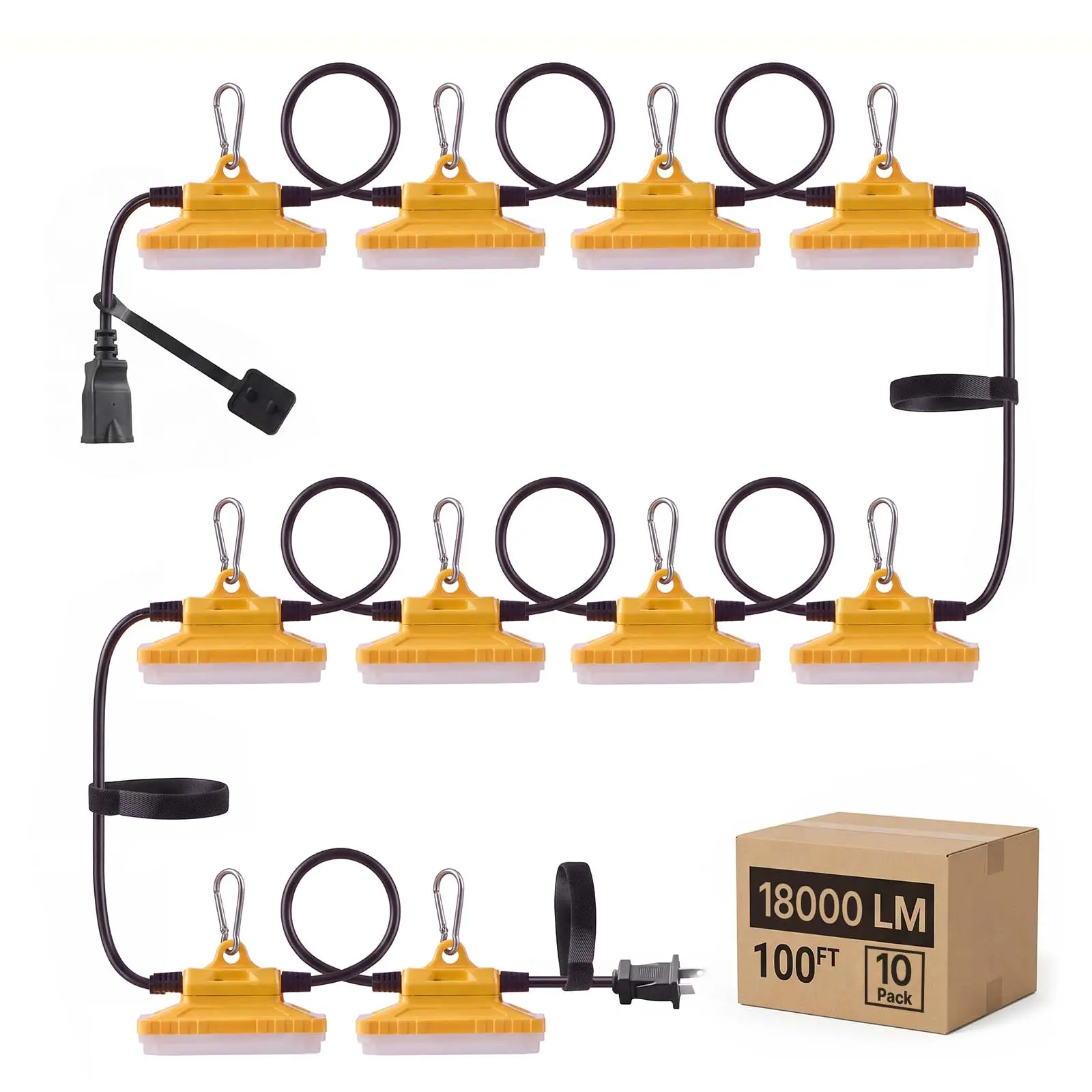 VEVOR Construction String Lights 100FT 150W 10 Bulbs LED String Work Lights, IP65 Waterproof Linkable LED Temporary Jobsite Lighting, 5000K 18000LM, for Construction Site Crawlspace Renovation, 2 Pack