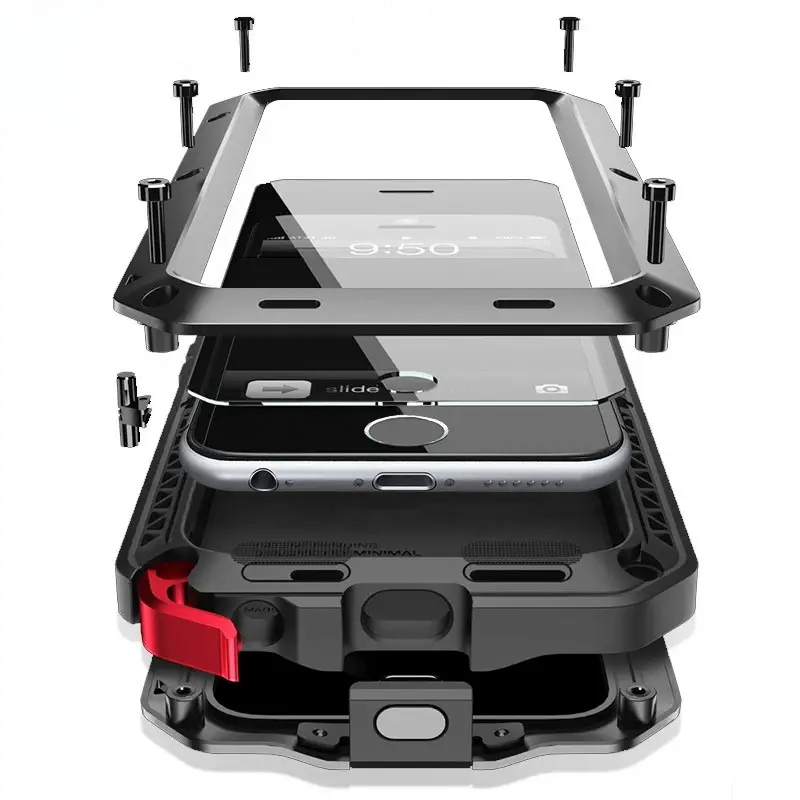 Fin Heavy Duty Doom Armor Metal Aluminum Shockproof Case For iPhone 14 15 16 17Pro Max 13 12 11 XS XR 8 7 SE 360 Protect Phone Cover