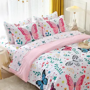 Girls Comforter Set Queen Size 7 Piece Bed in A Bag Colorful Flowers Leaves Bedding Set for Kids Teens Super Soft All Season