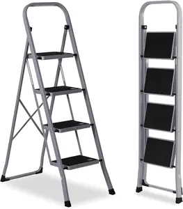 Step Ladder, Folding 4 Step Stool Ladder for Adult, w/Wide Anti-Slip Pedal, 330 lbs Load Capacity, Foldable Portable Sturdy Lightweight Tall Ladder for Closet, Kitchen, Office & Home, Grey