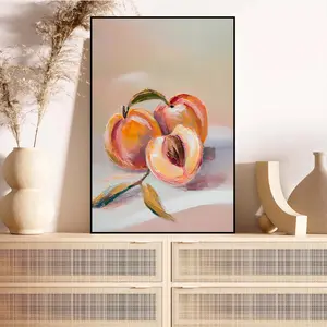 Juicy Peach Canvas Print Realistic Fruit Wall Art with Sliced View Pink-Orange Tones Fresh Kitchen Decor for Front Porch Dining Room Accent Wall Breakfast Nook Home Refresh Housewarming Gift for Food Lovers