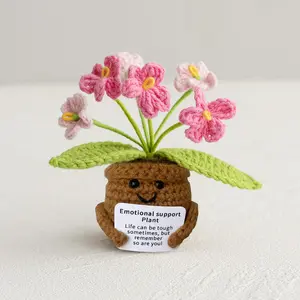 Cute Crochet Potted Plant, 1 Count Mini Knitted Plant with Positive Card, Handmade Knitting Plant, Desktop Decoration for Home Office, Gift for Friend, Handmade Gifts, Handmade Crafts, Soft Stuffed