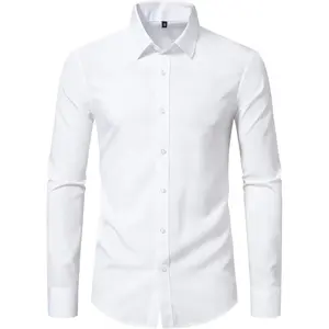 Dress Shirts Men Stretch Slim Fit Long Sleeve Mens Dress Shirts Casual Business Muscle Fit Button Down Shirts