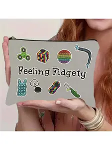 A Themed Makeup And Accessory Storage Bag Designed for Fidgeting, Featuring a Fingertip Spinner And Sensory-Friendly Design, Suitable for Gadgets, Supplies, And Travel Essentials. This Lightweight