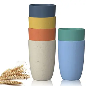Wheat Straw Cups 6PCS Good Alternative to Plastic Reusable Cups 12 oz Unbreakable Drinking Cup Reusable Dishwasher Safe Water Bottle