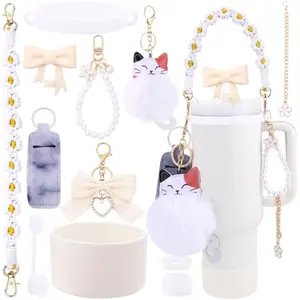 11PCS Stanley Cup Accessories Set for Stanley Cup 30oz 40oz Tumbler Including Water Bottle Handle Strap Silicone Cup Boot Spill Stopper Lipstick Holder Keychain Charms Straw Topper
