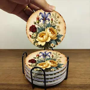 6-piece ceramic coaster/cup holder set with classic floral pattern. Heat-resistant, non-slip beverage mats suitable for home and restaurant table decorations. A perfect housewarming gift.