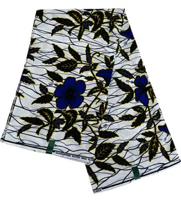 African print fabric Blue flower
