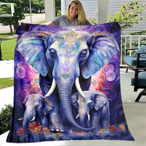 Cozy Elephant-Themed Flannel Throw Blanket - Soft, Warm & Lightweight for Couch, Bed, Travel & Camping - Durable Digital Print Design summervibes