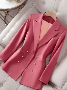 Women's Rose Half Notch Lapel Pearl Pocket Blazer Jacket, Fashionable Elegant Versatile Spring Summer Outerwear, Casual Commute Home Wear
