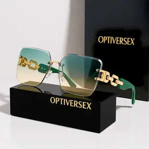 1pc Of Luxurious Square Fashionable Women'S Glasses - Super Large Gradient Lenses, Golden Metal Chain Ear Frame, Multiple Colors To Choose From - Essential For Driving, And Parties