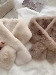 Women's Winter Plush Scarf, Versatile Thick Scarf for Warmth, Solid Color Neck Cover, Cute Plush Scarf for Girls & Students