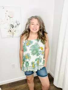 Tropical print Peplum Ruffle Tank Top by GiGio