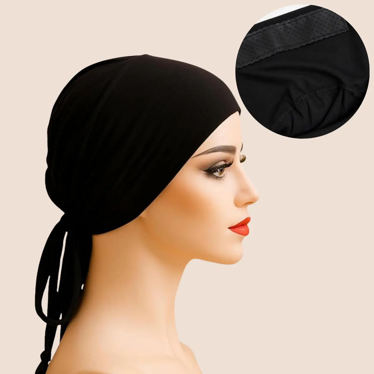 The Original Grip Cap – Black | Non-Slip Hijab Undercap with Silicone Grip & Tie-Back by Get A Grip