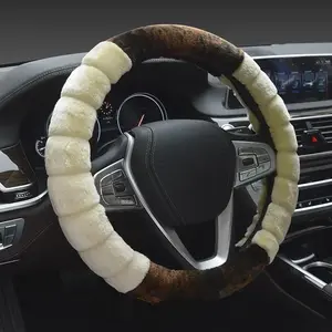 Artificial Fur Car Steering Wheel Cover Warm Winter Car Handbrake Shift Cover Three-piece Set Heating Steering Wheel 38cm