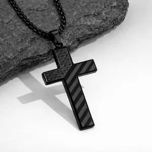 Stainless Steel Cross Black Pendant Fashion Necklace, Bible Verse American Flag Pendant Chain, for Men, Husband, Father, Mother's Day Gifts