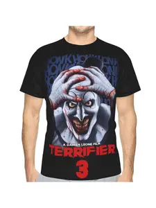 Terrifier 3 T-shirt Horror Movie Festival Merch Black Tee Women Men Crewneck Short Sleeve Streetwear 3D Clothes Polyester Fibre