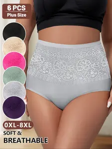 Women's Plus Size Underwear Set, High Waist Patterned Design, Soft Comfortable Fit, Pack of 6, Ideal for Daily Wear