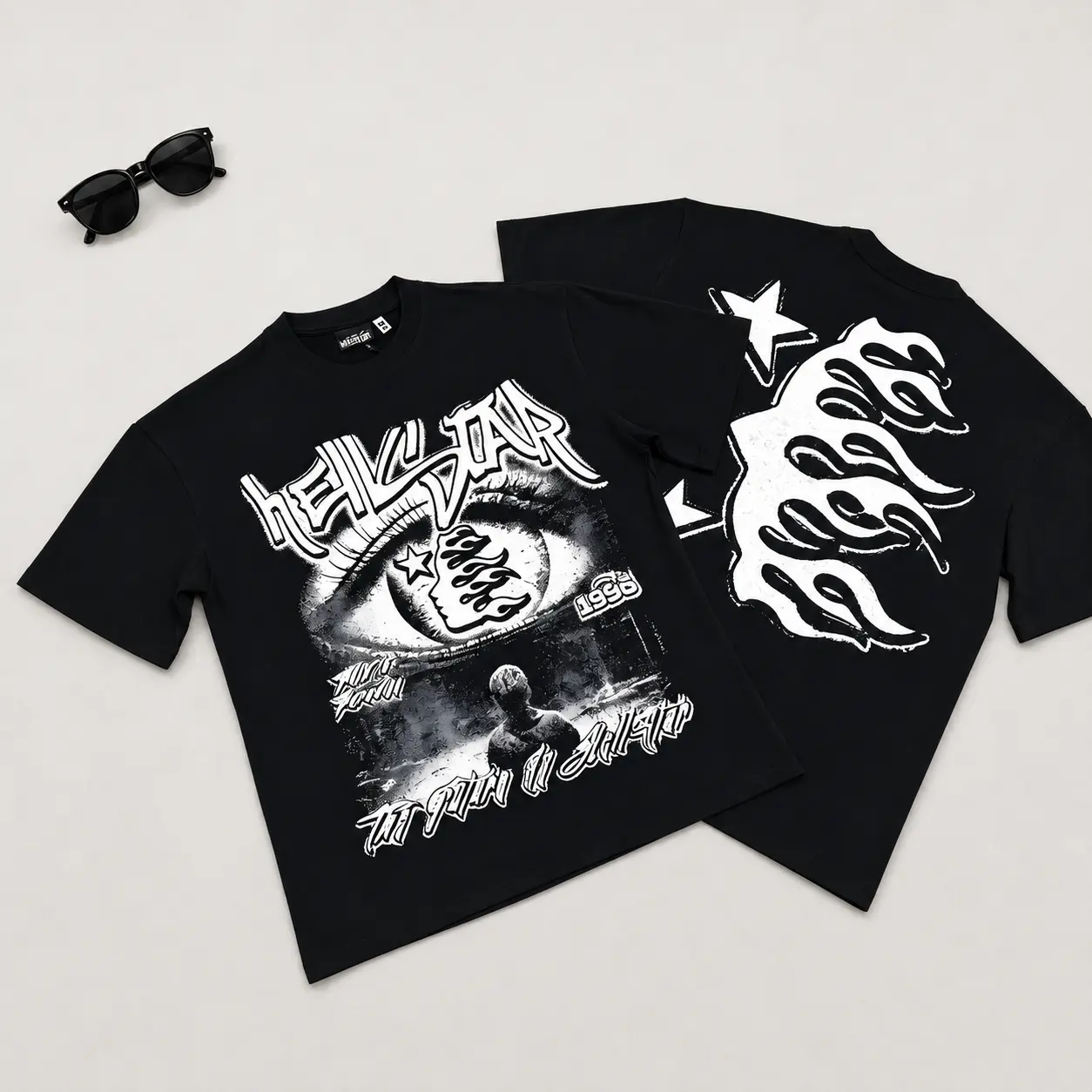 Hell Star Graphic T-Shirt, TikTok Viral Y2K Oversized Streetwear Tee, Black Gothic Grunge Hip Hop Harajuku Short Sleeve Top, Unisex Summer Casual Party Festival Outfit for Men Women