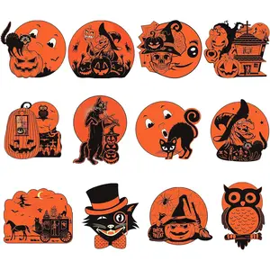 Halloween Decorations, 12 count Large Size Double Side Laminated Halloween Cutouts for Halloween Party Decorations, Old Style Halloween Wall Window Decor for Retro Halloween Decoration