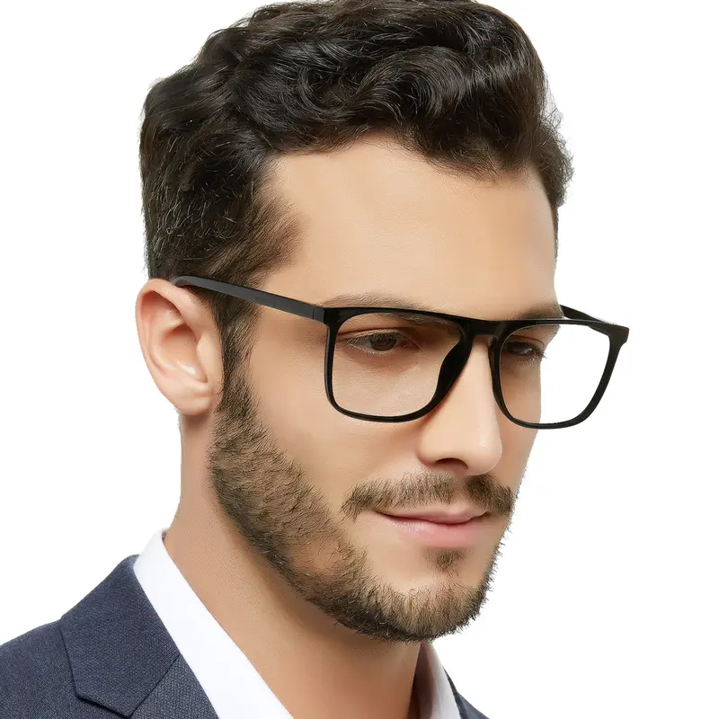 MARE AZZURO Men's Square Frame Eyeglasses - Full Rim Food Grade Plastic Resin, Lightweight, Durable & Flexible Spring Hinge, B-Clear, Anti-Reflective, Ear & Head Damage-Reducing, Blue Light Blocking Computer Glasses for Adults